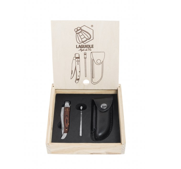 LAGUIOLE SDV-301159 Luxury - vreckový nôž s puzdrom a brúskom - rukoväť palisander 