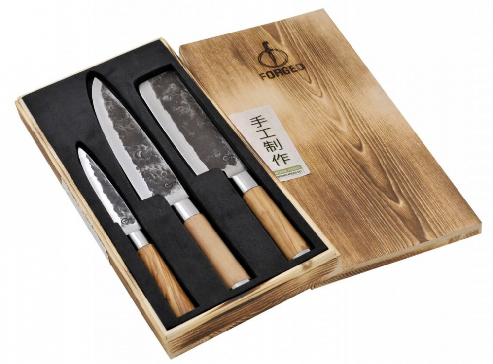 FORGED SDV-305287 Olive - 3-dielna sada nožov: kuchársky nôž, japonský nôž na zeleninu
